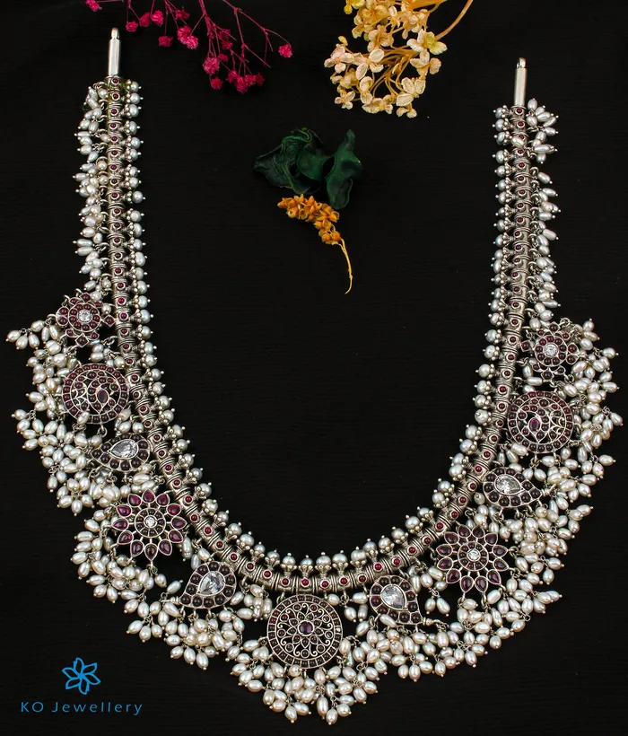 Silversmith The Atyuha Silver Guttapusalu Necklace Oxidised Necklaces