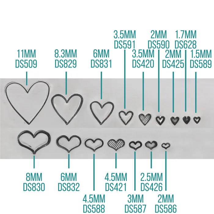 Tall Heart Metal Design Stamp 2mm Beaducation Original DS 14 Necklaces Tall Heart Metal Design Stamp 2mm Beaducation Original DS 14 Necklaces