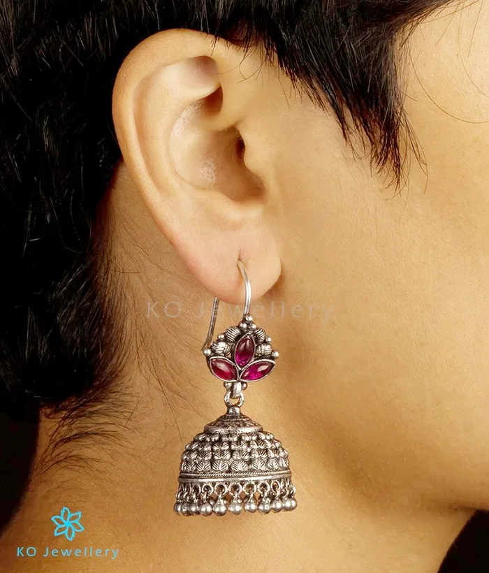 The Adhanika Silver Pearl Jhumka OxidisedPearlHook Silversmith Earrings