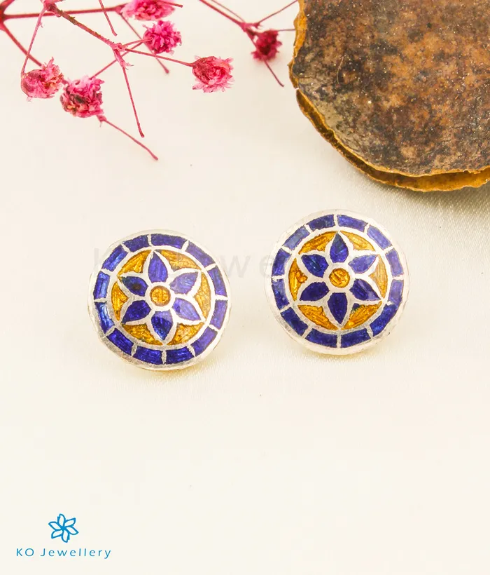 The Rangeen Silver Meenakari Earstuds GoldBlue Meenakari Earrings
