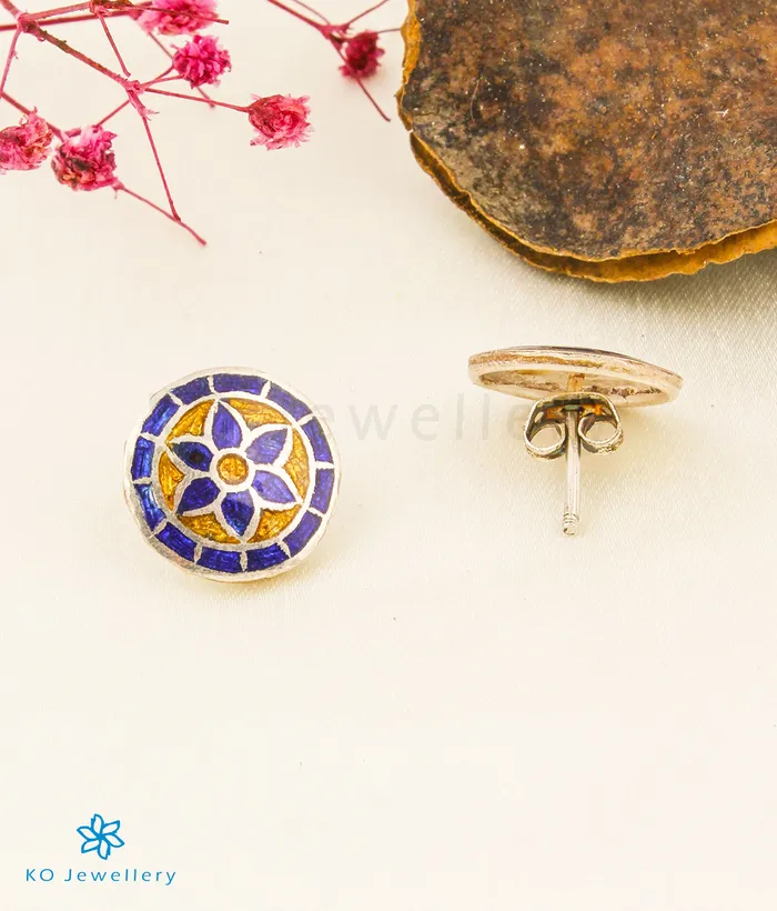 The Rangeen Silver Meenakari Earstuds GoldBlue Meenakari Earrings