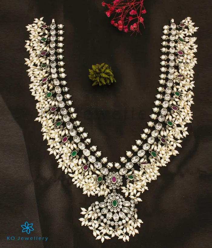 The Tarinika Silver Guttapusalu NecklaceLong WhiteOxidised Silversmith Necklaces