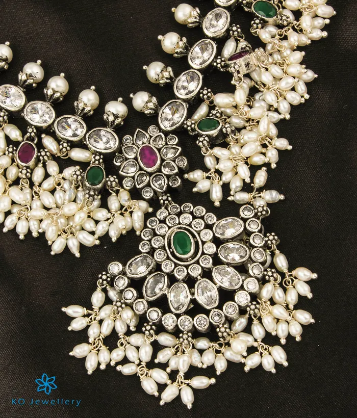The Tarinika Silver Guttapusalu NecklaceLong WhiteOxidised Silversmith Necklaces