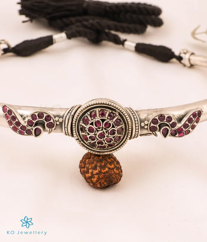 The Vidita Silver Antique Peacock Hasli Necklace Jaipur Necklaces