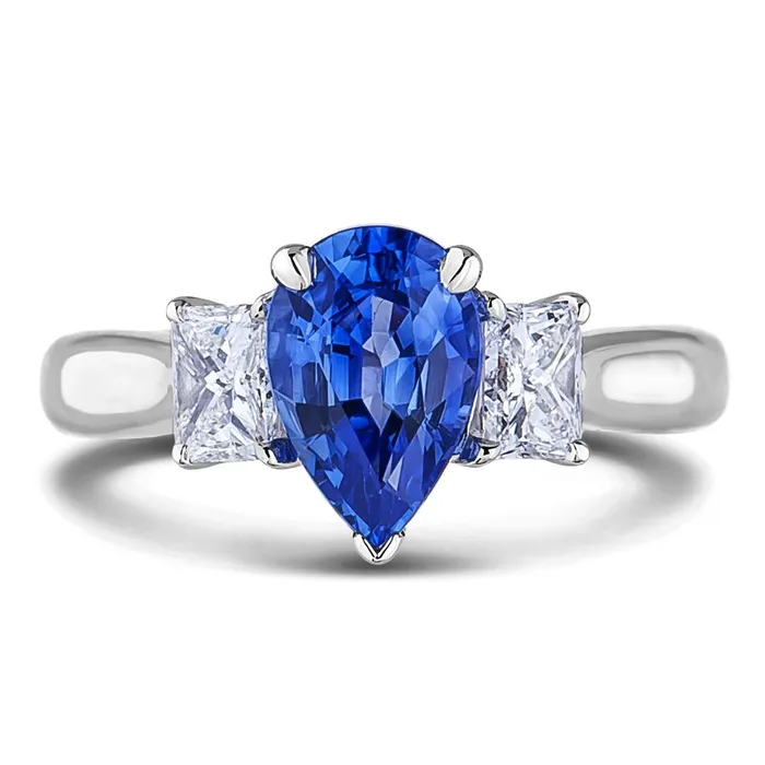 Three Stone Ceylon Sapphire With Natural Earth Mined Diamonds 350 Ct Ring White Gold GB Rings Three Stone Ceylon Sapphire With Natural Earth Mined Diamonds 350 Ct Ring White Gold GB Rings