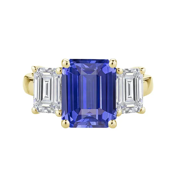 Three Stone Emerald Ceylon Sapphire Ring 14K Yellow Gold 350 Carats HarryChadEntcom Rings Three Stone Emerald Ceylon Sapphire Ring 14K Yellow Gold 350 Carats HarryChadEntcom Rings