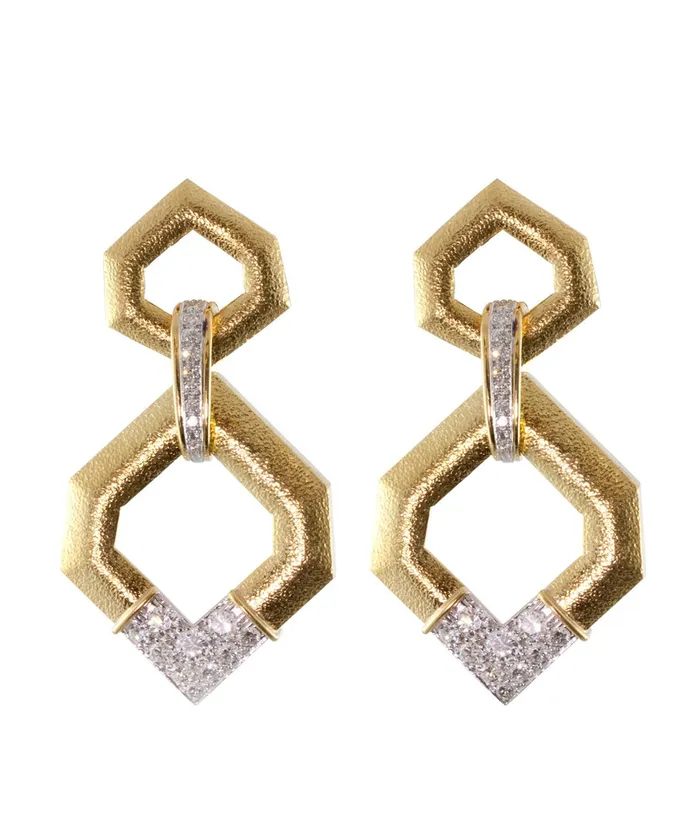 V Inset Hexagonal Doorknocker Earrings David Webb Workshop Earrings