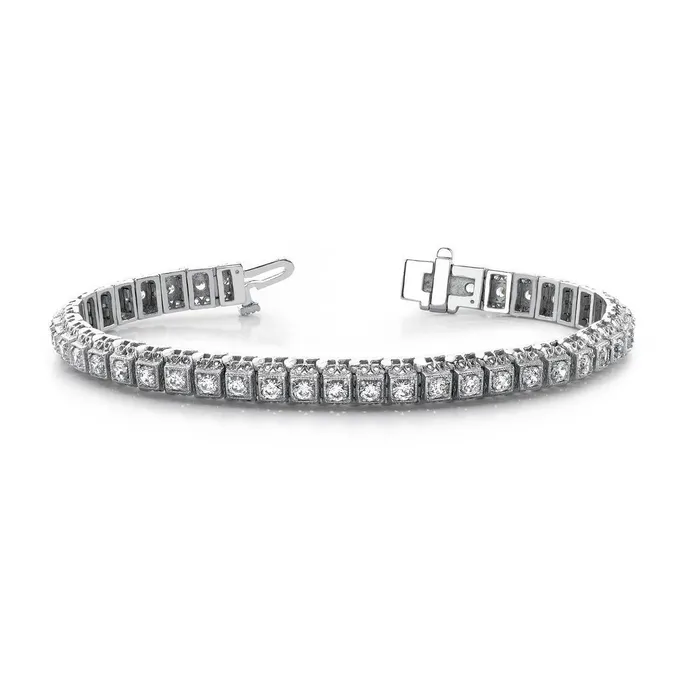 White Gold Milgrain Square Style Link Round Real Natural Earth Mined Diamond Bracelet 6 Ct GB Bracelets White Gold Milgrain Square Style Link Round Real Natural Earth Mined Diamond Bracelet 6 Ct GB Bracelets
