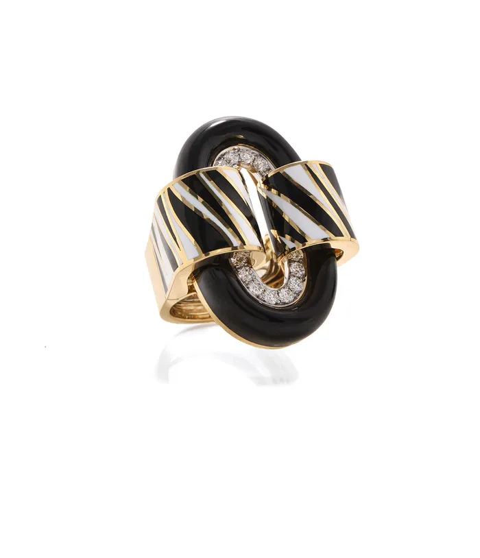 Zebra Stripe Oval Buckle Ring Black Enamel David Webb Rings