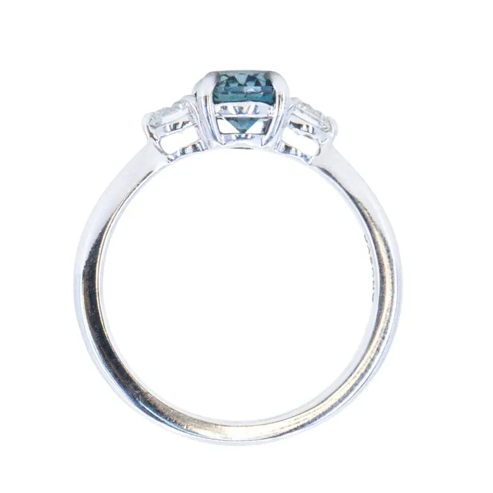 122ct Parti Nigerian Blue Sapphire and Lab Diamond Three Stone Ring in 14K White Gold Brume Rings