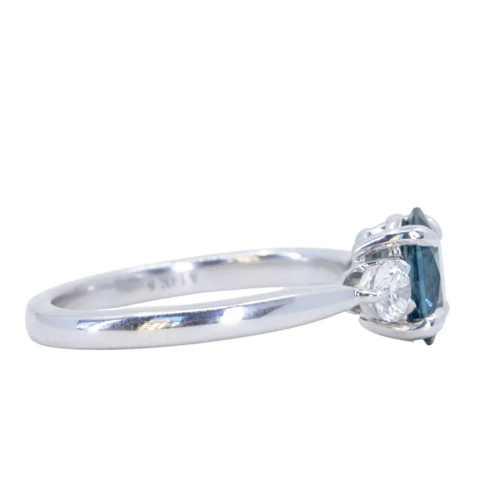 122ct Parti Nigerian Blue Sapphire and Lab Diamond Three Stone Ring in 14K White Gold Brume Rings
