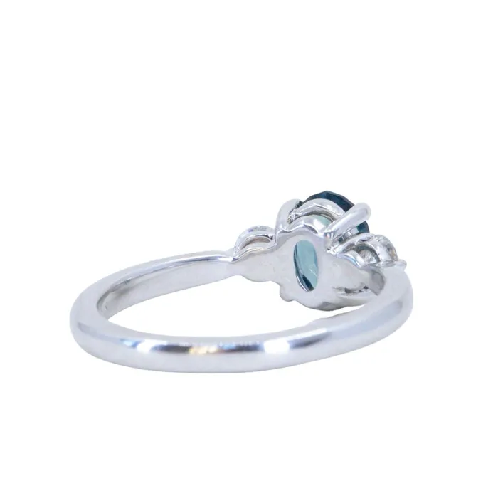 122ct Parti Nigerian Blue Sapphire and Lab Diamond Three Stone Ring in 14K White Gold Brume Rings