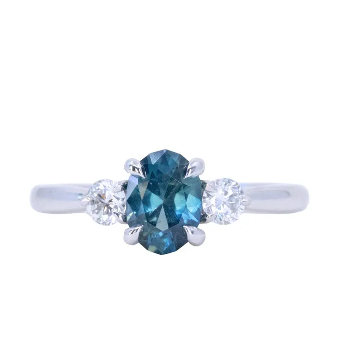 122ct Parti Nigerian Blue Sapphire and Lab Diamond Three Stone Ring in 14K White Gold Brume Rings
