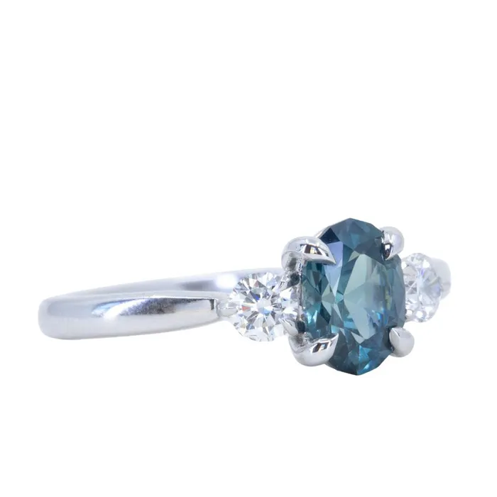 122ct Parti Nigerian Blue Sapphire and Lab Diamond Three Stone Ring in 14K White Gold Brume Rings
