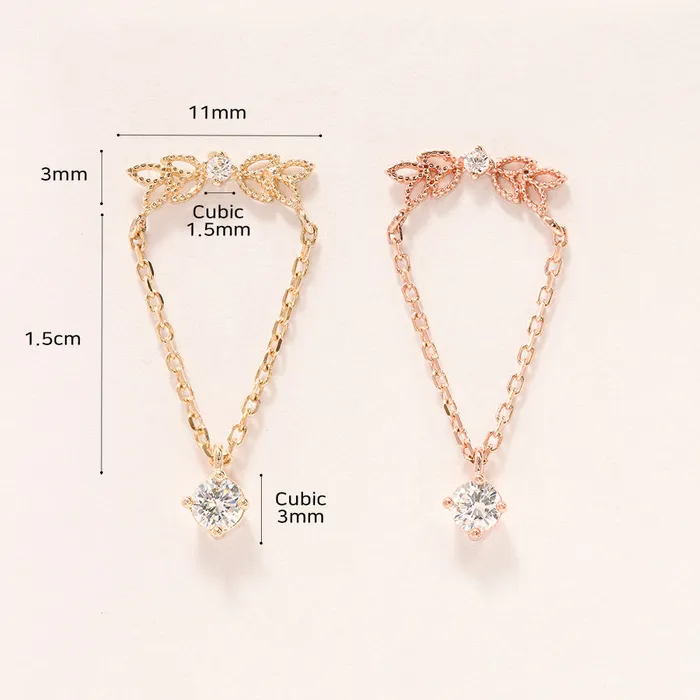 14K Gold Angel Wings CZ drop Cartilage Earring 20G18G16G MinimalBijoux Earrings
