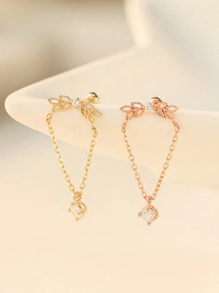 14K Gold Angel Wings CZ drop Cartilage Earring 20G18G16G MinimalBijoux Earrings