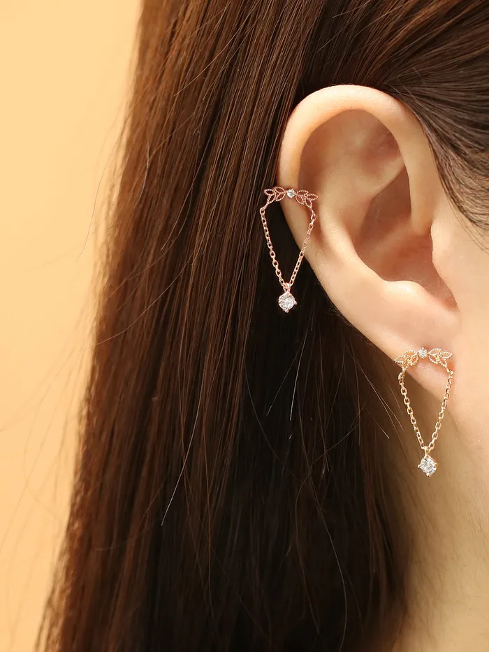 14K Gold Angel Wings CZ drop Cartilage Earring 20G18G16G MinimalBijoux Earrings