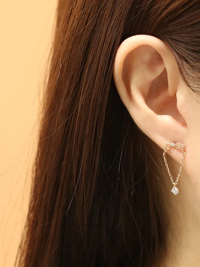 14K Gold Angel Wings CZ drop Cartilage Earring 20G18G16G MinimalBijoux Earrings