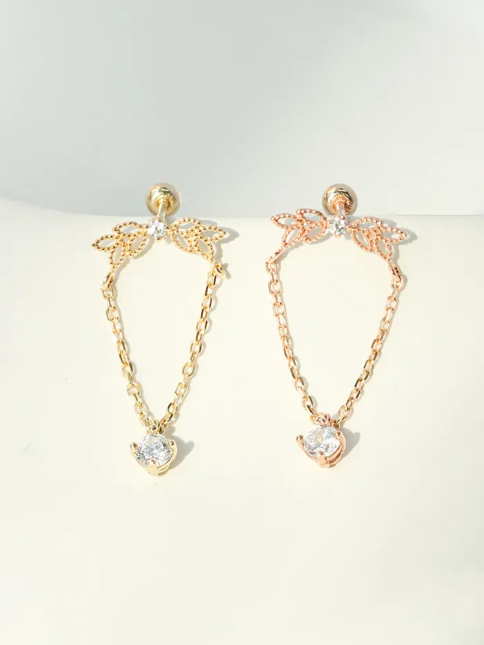 14K Gold Angel Wings CZ drop Cartilage Earring 20G18G16G MinimalBijoux Earrings
