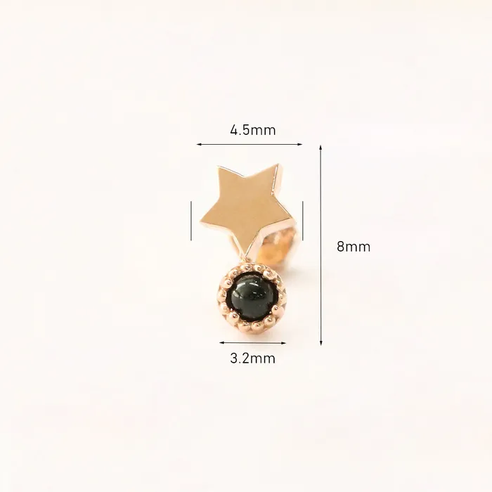 14K Gold Bling Black Onyx Star Cartilage Earring 18g MinimalBijoux Earrings