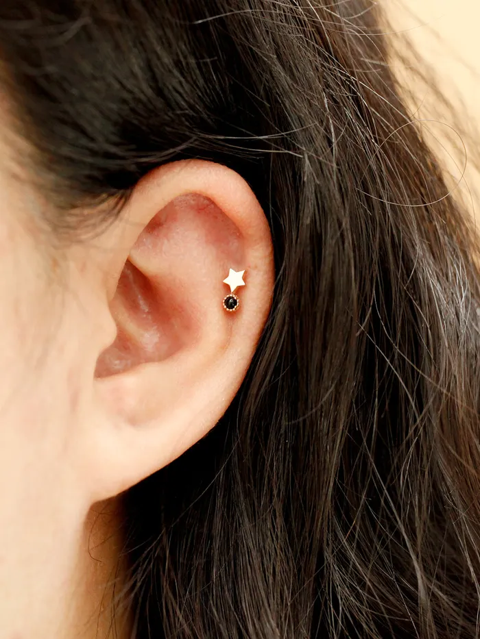 14K Gold Bling Black Onyx Star Cartilage Earring 18g MinimalBijoux Earrings