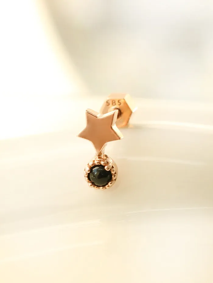 14K Gold Bling Black Onyx Star Cartilage Earring 18g MinimalBijoux Earrings
