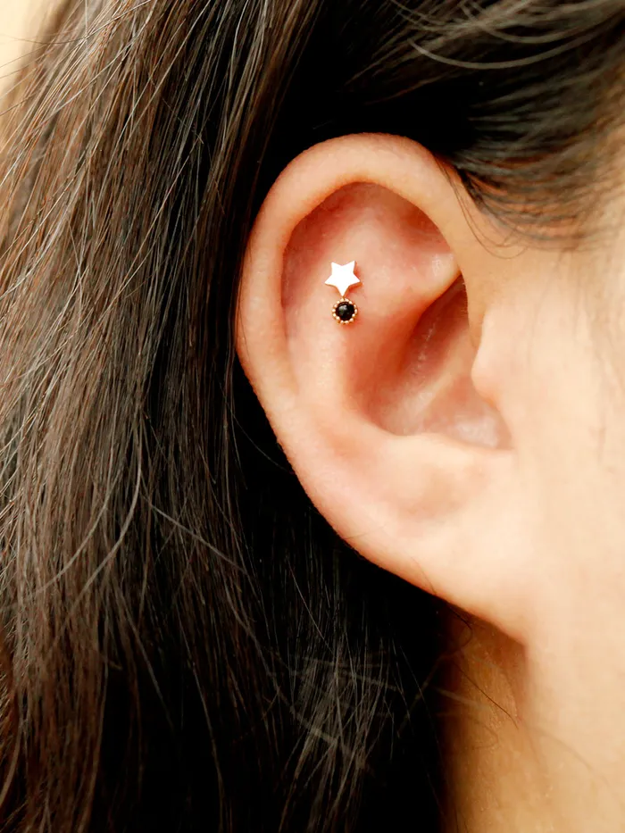 14K Gold Bling Black Onyx Star Cartilage Earring 18g MinimalBijoux Earrings