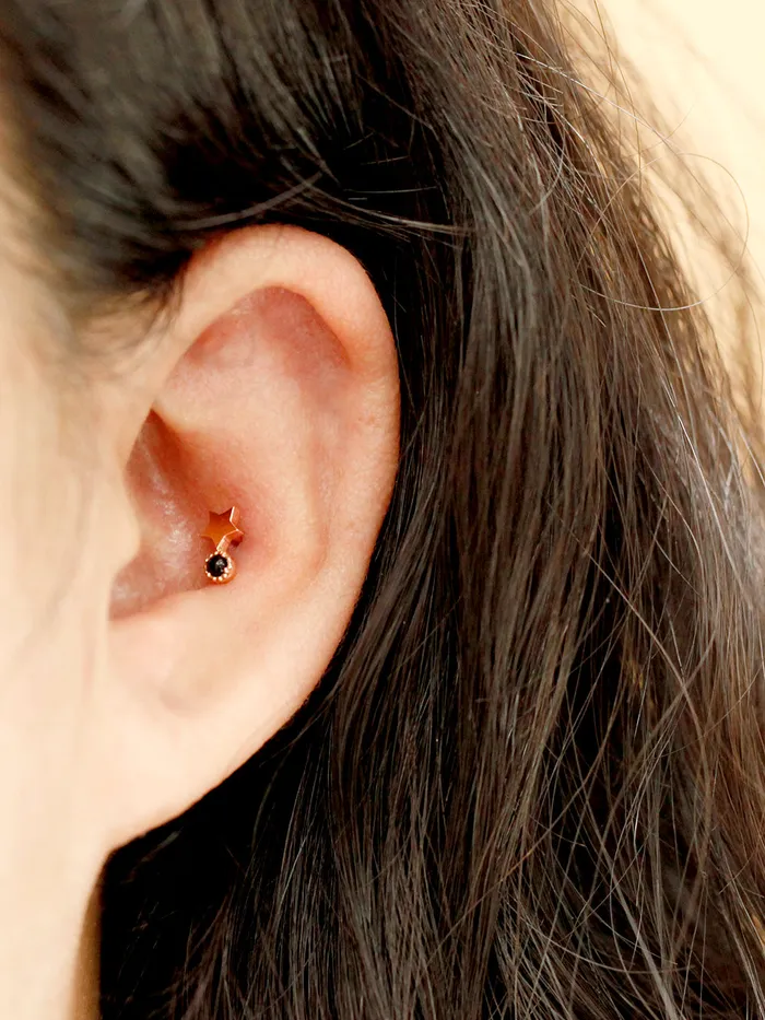 14K Gold Bling Black Onyx Star Cartilage Earring 18g MinimalBijoux Earrings