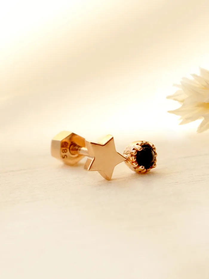 14K Gold Bling Black Onyx Star Cartilage Earring 18g MinimalBijoux Earrings