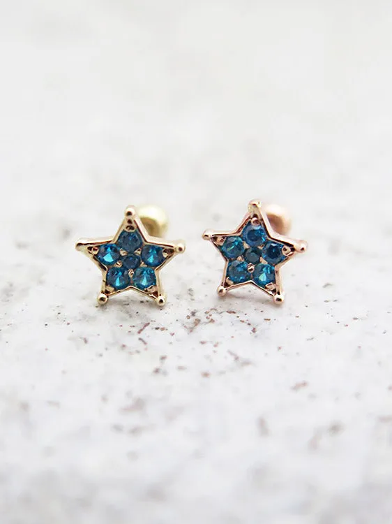 14K Gold Blue Star Cartilage Earring 18G16G MinimalBijoux Earrings