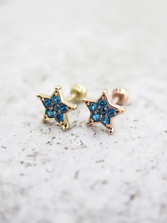 14K Gold Blue Star Cartilage Earring 18G16G MinimalBijoux Earrings