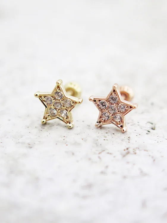 14K Gold Blue Star Cartilage Earring 18G16G MinimalBijoux Earrings