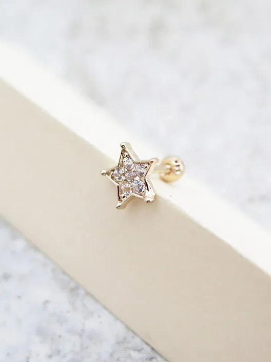 14K Gold Blue Star Cartilage Earring 18G16G MinimalBijoux Earrings