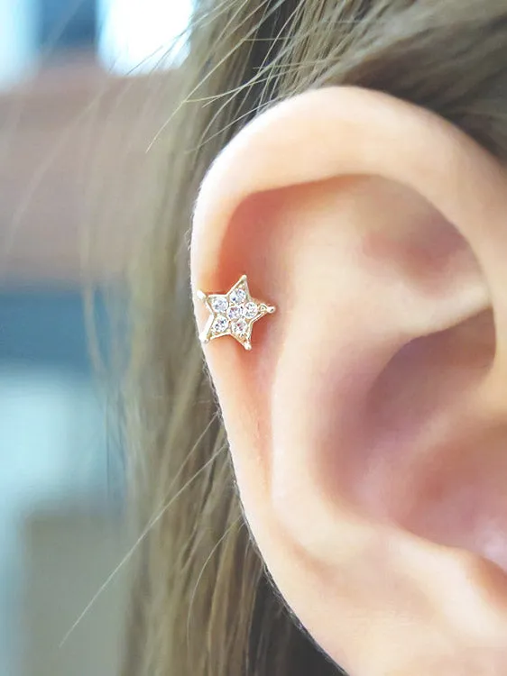 14K Gold Blue Star Cartilage Earring 18G16G MinimalBijoux Earrings