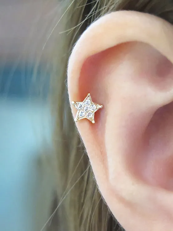 14K Gold Blue Star Cartilage Earring 18G16G MinimalBijoux Earrings