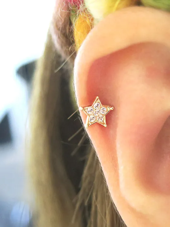14K Gold Blue Star Cartilage Earring 18G16G MinimalBijoux Earrings
