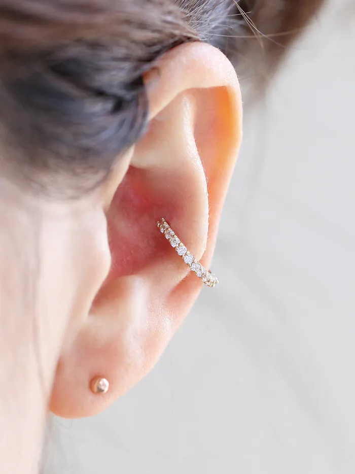 14K Gold Both Sides Cubic Hoop Earring MinimalBijoux Earrings