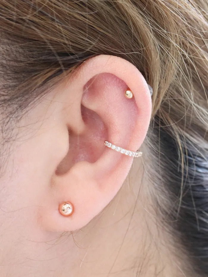 14K Gold Both Sides Cubic Hoop Earring MinimalBijoux Earrings