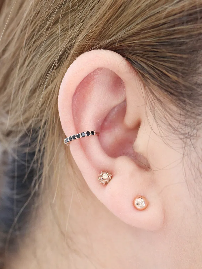 14K Gold Both Sides Cubic Hoop Earring MinimalBijoux Earrings