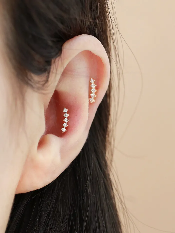 14K gold Curve Cubic Bar cartilage Earring 20g MinimalBijoux Earrings