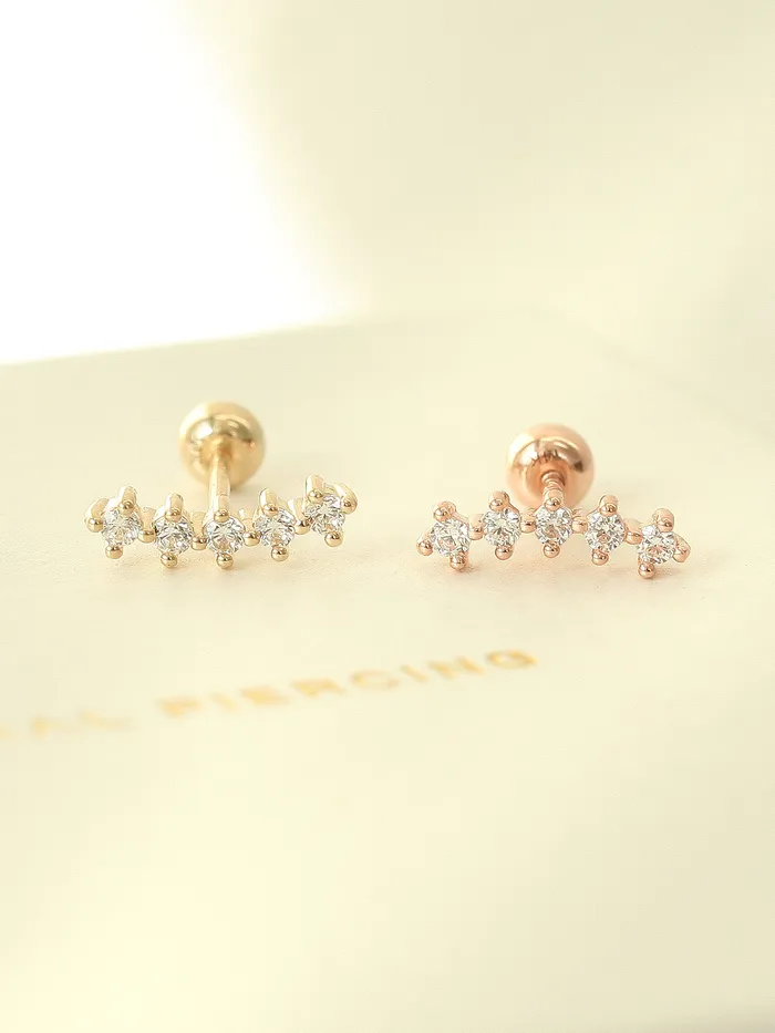 14K gold Curve Cubic Bar cartilage Earring 20g MinimalBijoux Earrings