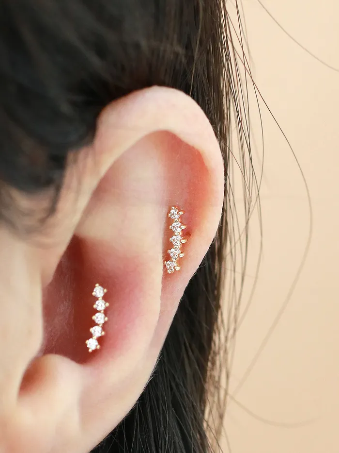 14K gold Curve Cubic Bar cartilage Earring 20g MinimalBijoux Earrings