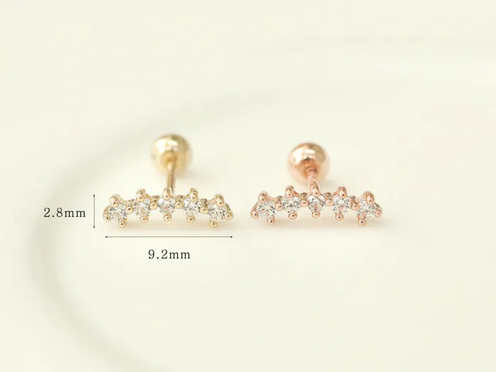 14K gold Curve Cubic Bar cartilage Earring 20g MinimalBijoux Earrings