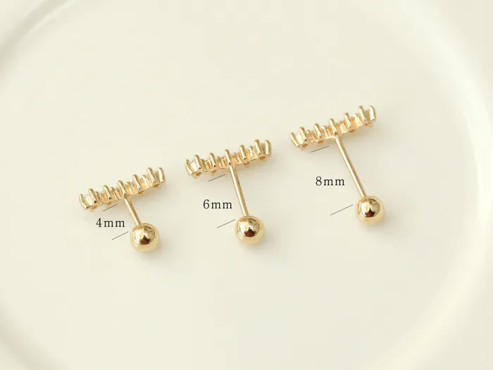 14K gold Curve Cubic Bar cartilage Earring 20g MinimalBijoux Earrings