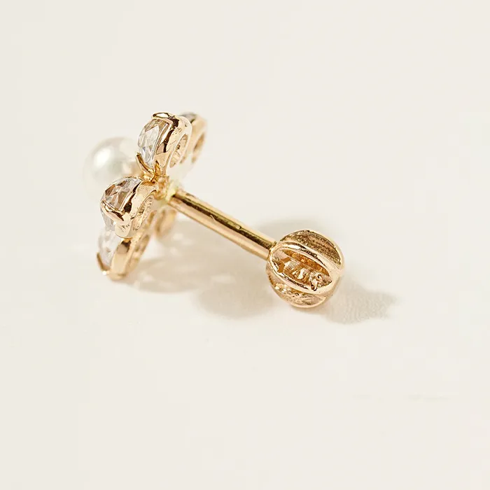 14K Gold Fresh Water Pearl Wind Flower Cartilage Earring 18G16G MinimalBijoux Earrings