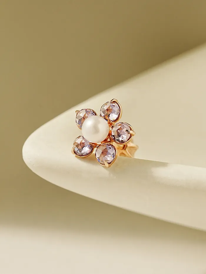 14K Gold Fresh Water Pearl Wind Flower Cartilage Earring 18G16G MinimalBijoux Earrings