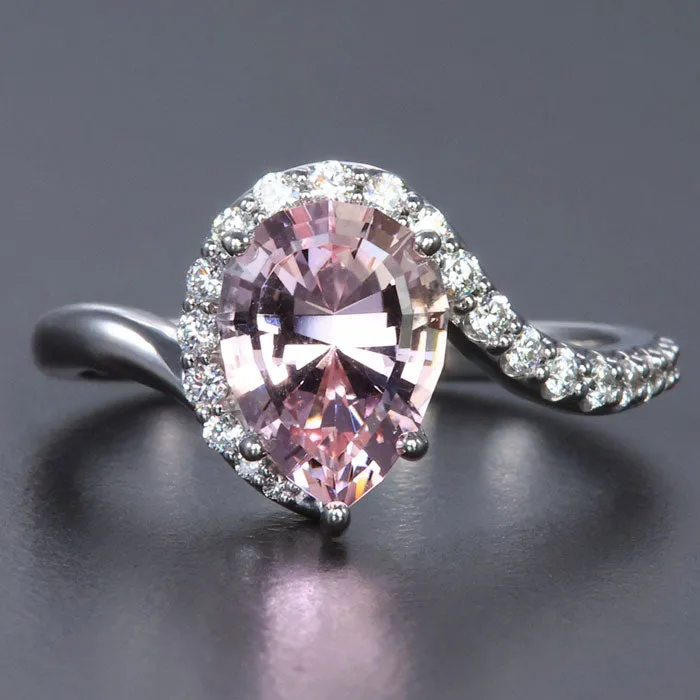 14K White Gold Pear Shape Morganite and Diamond Swirl Ring 169 Carats Moriartys Gem Art Rings 14K White Gold Pear Shape Morganite and Diamond Swirl Ring 169 Carats Moriartys Gem Art Rings