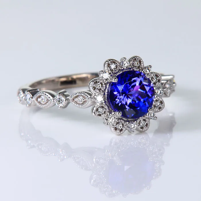 14k White Gold Round Tanzanite and Diamond Ring 123cts Moriartys Gem Art Rings 14k White Gold Round Tanzanite and Diamond Ring 123cts Moriartys Gem Art Rings