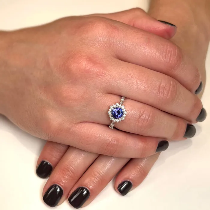 14k White Gold Round Tanzanite and Diamond Ring 123cts Moriartys Gem Art Rings
