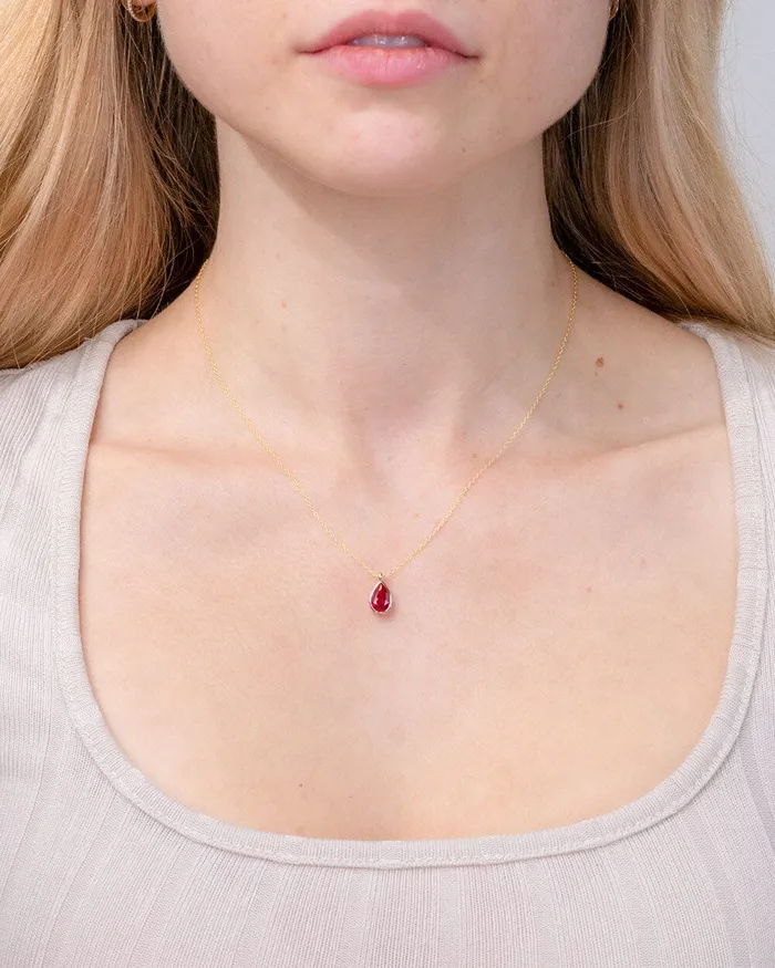 1ct Lab Ruby Pear Bezel Necklace Princess Bride Diamonds Necklaces 1ct Lab Ruby Pear Bezel Necklace Princess Bride Diamonds Necklaces